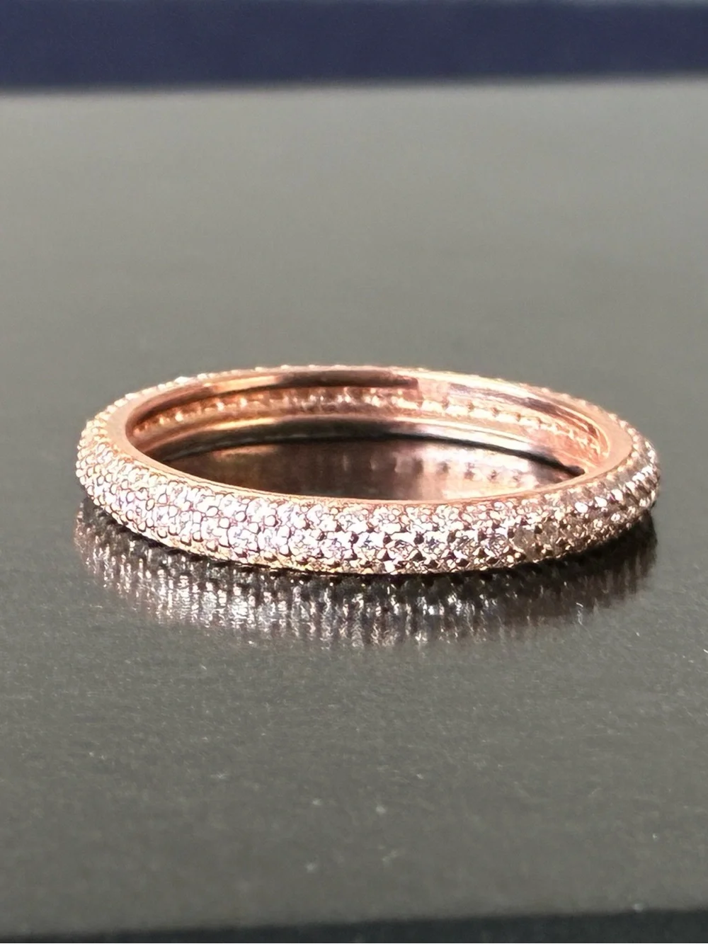 Rose Gold Pave Stacking Ring  - Sterling Silver 925 Sz 8